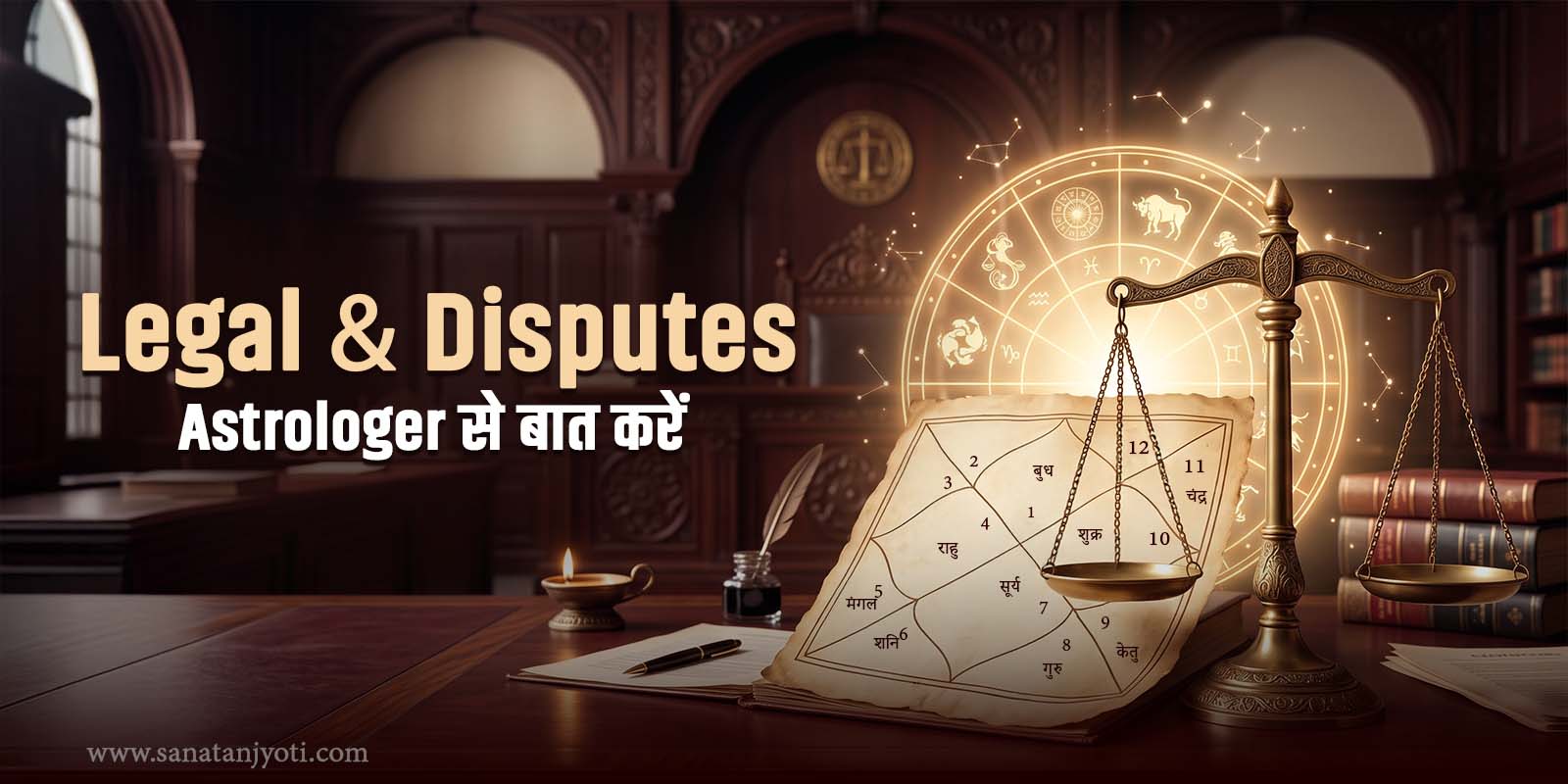 Legal & Disputes Astrologer से बात करें – कानूनी विवाद, मुकदमे, संपत्ति और लंबे समय से चल रहे झगड़ों के लिए व्यक्तिगत वैदिक ज्योतिष परामर्श