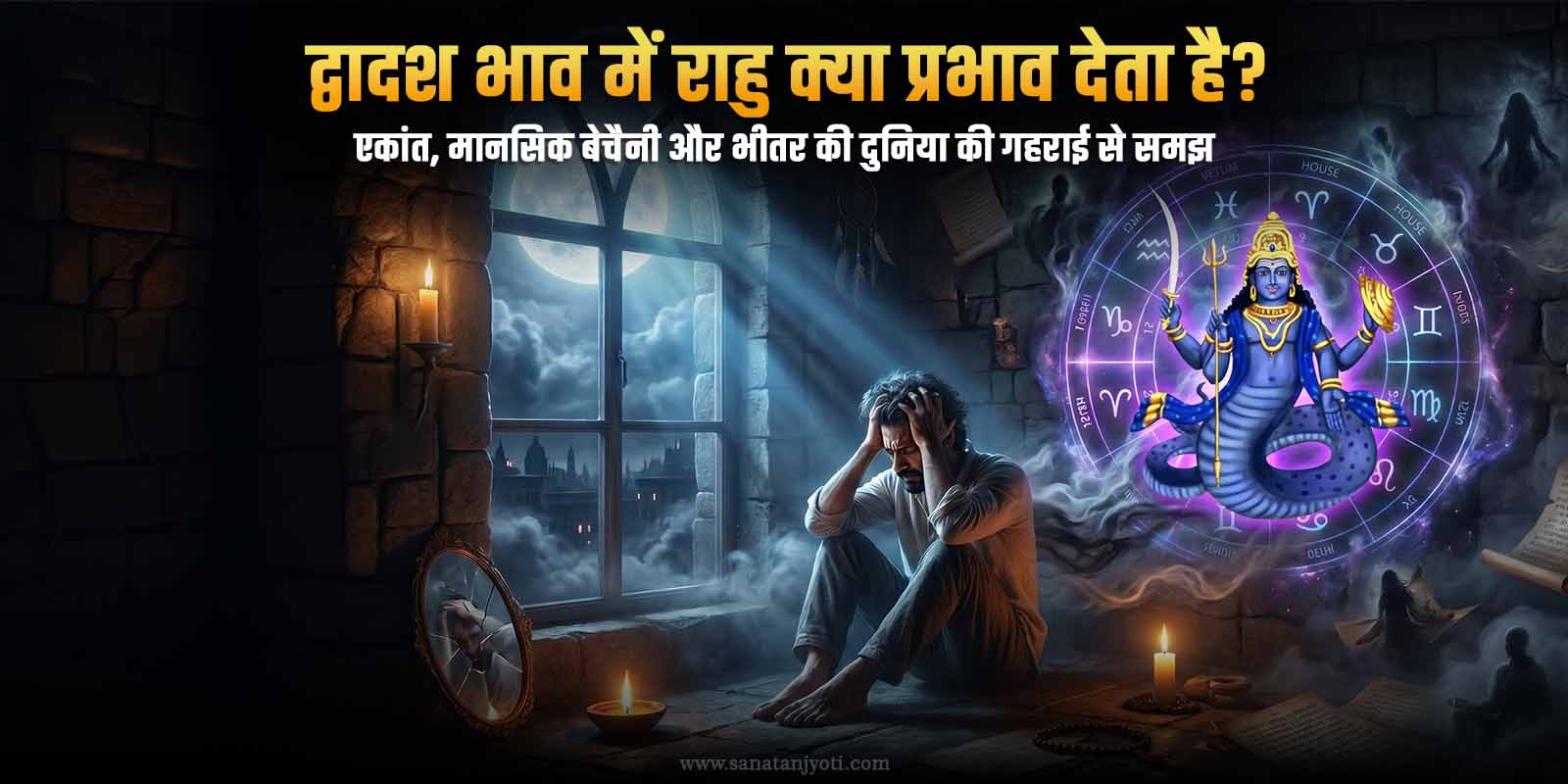द्वादश भाव में राहु क्या प्रभाव देता है? एकांत, मानसिक बेचैनी और भीतर की दुनिया की गहराई से समझ