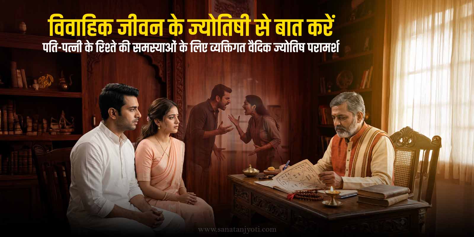 विवाहिक जीवन के ज्योतिषी से बात करें – पति-पत्नी के रिश्ते की समस्याओं के लिए व्यक्तिगत वैदिक ज्योतिष परामर्श