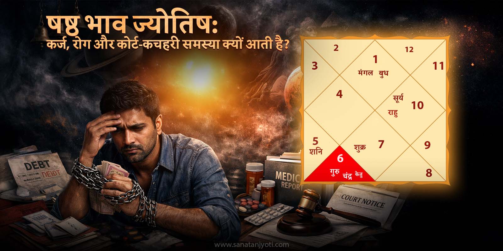 षष्ठ भाव ज्योतिष: कर्ज, रोग और कोर्ट-कचहरी समस्या क्यों आती है?