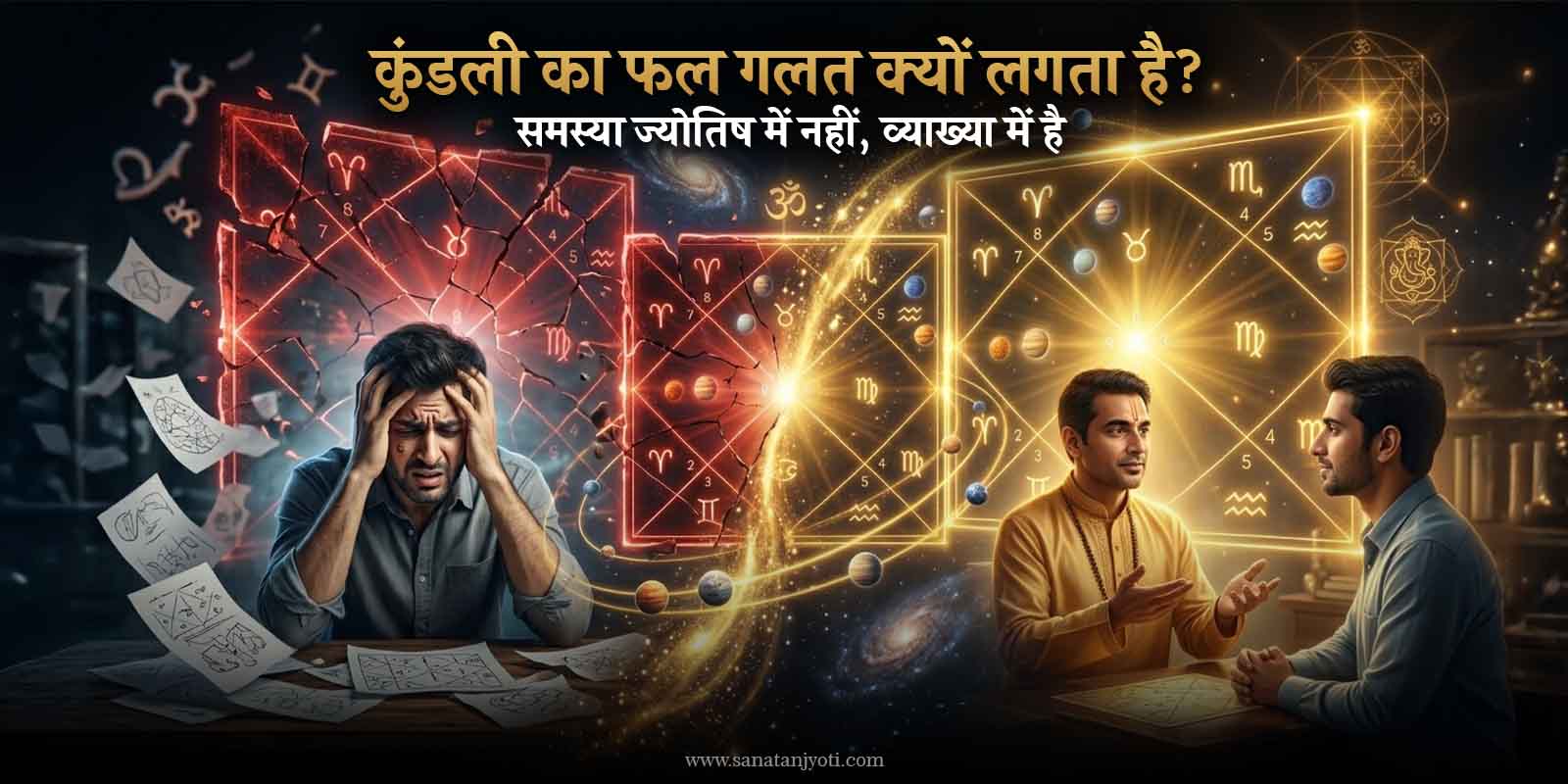 कुंडली का फल गलत क्यों लगता है? समस्या ज्योतिष में नहीं, व्याख्या में है।