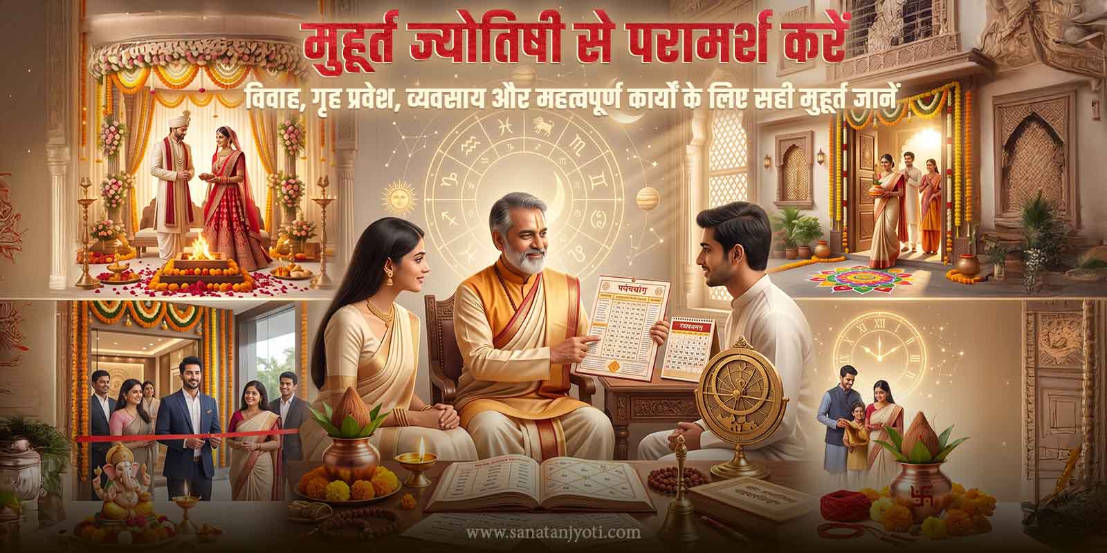 मुहूर्त ज्योतिषी से परामर्श करें – विवाह, गृह प्रवेश, व्यवसाय और महत्वपूर्ण कार्यों के लिए सही मुहूर्त जानें 