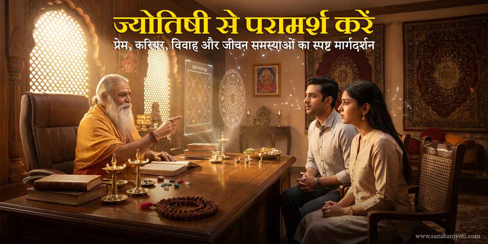 ज्योतिषी से परामर्श करें – प्रेम, करियर, विवाह और जीवन समस्याओं का स्पष्ट मार्गदर्शन